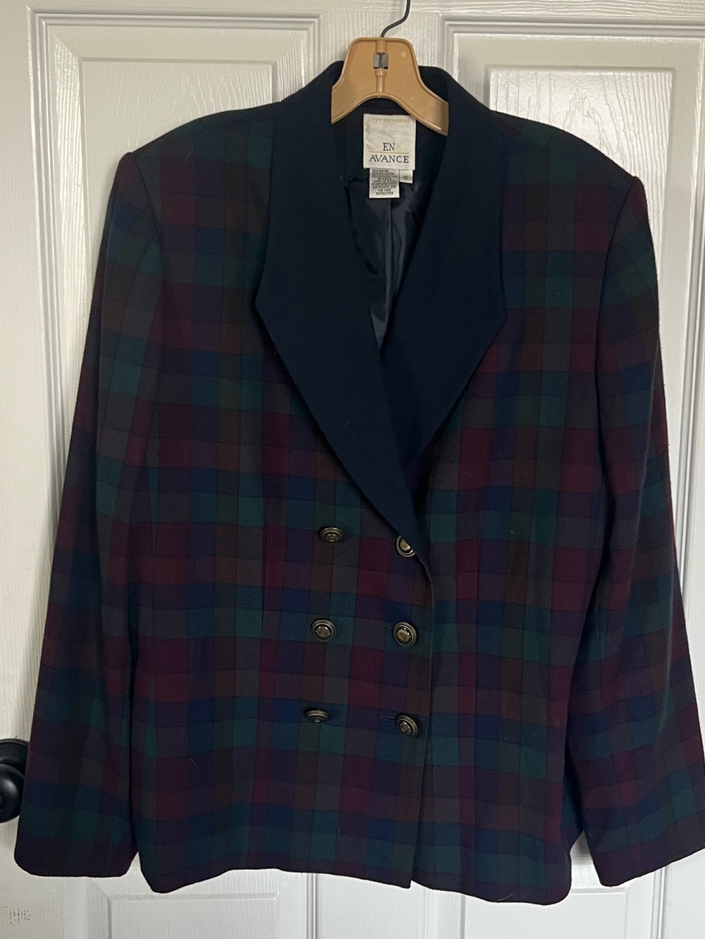 Vintage 90s En Avance Plaid Blazer Made in USA Gold Crest Dark Academia 10 12